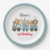 Assiettes En Carton Animaux de fête mignons en train Personnalisé (Devant)