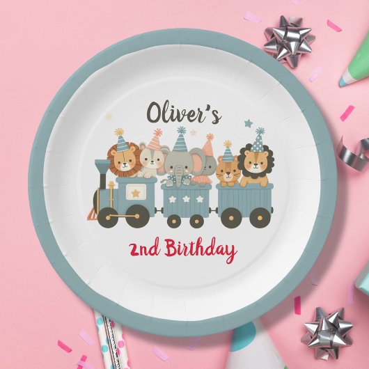 Assiettes En Carton Animaux de fête mignons en train Personnalisé