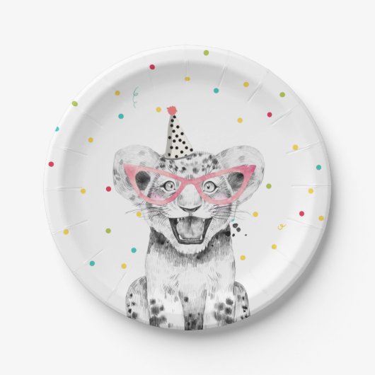 Assiettes En Carton Animaux de fête Safari Wild One Tiger Zoo Annivers (Devant)