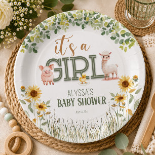 Assiettes En Carton Animaux de la ferme Fille Baby Shower