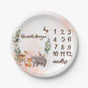 Assiettes En Carton Animaux de la Forêt Bébé Fille Mois Étape importa