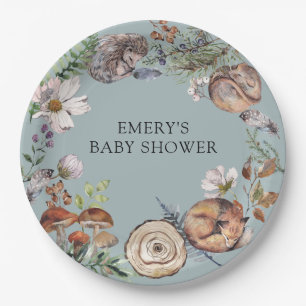 Assiettes En Carton Animaux de la forêt de bois bleu poussiéreux Baby