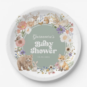 Assiettes En Carton Animaux de la forêt enchantée Fleur sauvage Bébé