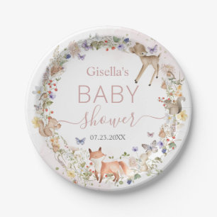 Assiettes En Carton Animaux de la forêt fantaisiste Baby Shower Fleur 