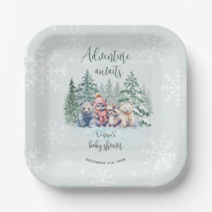 Assiettes En Carton Animaux de la forêt hivernale sous la neige Shower