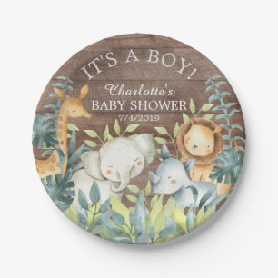 Assiettes En Carton Animaux de la jungle rustique Baby shower Plaque 7