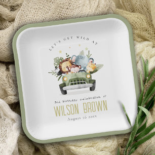 Assiettes En Carton Animaux de la jungle tropicale sauvage en voiture 