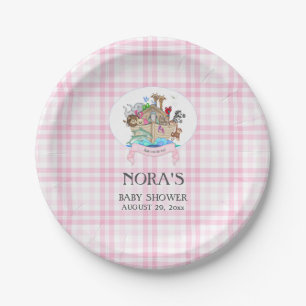 Assiettes En Carton Animaux de l'Arche de Noé Gingham Rose