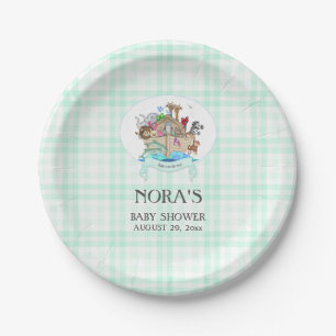 Assiettes En Carton Animaux de l'Arche de Noé Gingham Vert Menthe