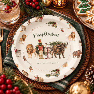 Assiettes En Carton Animaux de Noël de safari aquarelle personnalisés