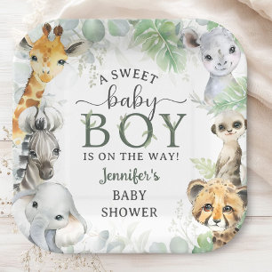Assiettes En Carton Animaux de Safari Jungle Garçon Baby Shower Tropic