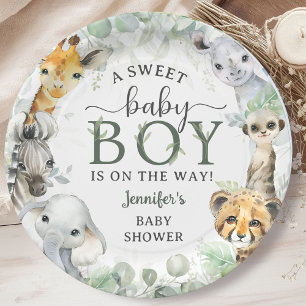 Assiettes En Carton Animaux de Safari Jungle Garçon Baby Shower Tropic