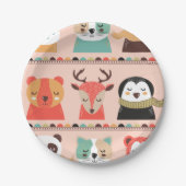 Assiettes En Carton Animaux de vacances d'hiver (Devant)