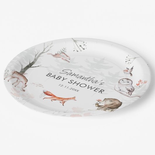 Assiettes En Carton Animaux des bois Baby shower forestier rustique (Angle)
