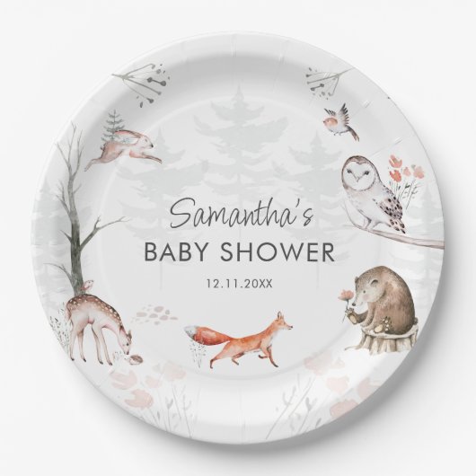 Assiettes En Carton Animaux des bois Baby shower forestier rustique (Devant)
