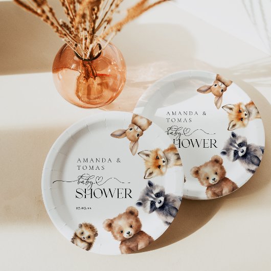 Assiettes En Carton Animaux des bois Baby shower moderne