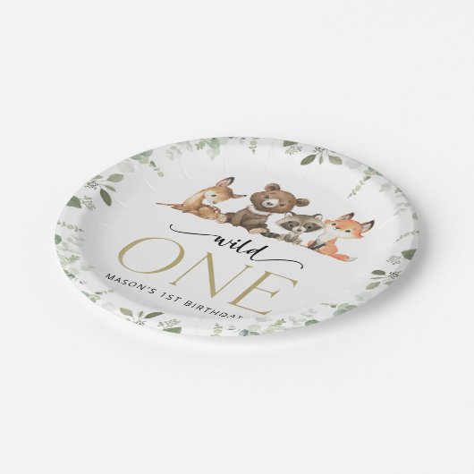 Assiettes En Carton Animaux des bois, Forêt, Un sauvage, Premier anniv (Angle)