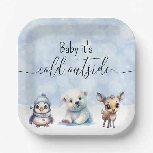 Assiettes En Carton Animaux d'hiver Froid hors Baby shower (Recto)