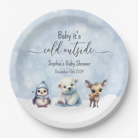 Assiettes En Carton Animaux d'hiver Froid hors Baby shower (Devant)
