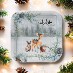 Assiettes En Carton Animaux d'hiver Neige Froid à l'extérieur du Baby 