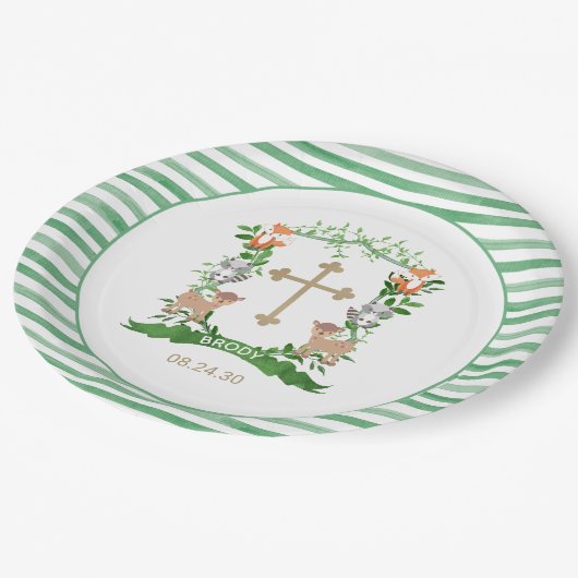 Assiettes En Carton Animaux forestiers Crest Boy Baptism Plaque en pap (Angle)