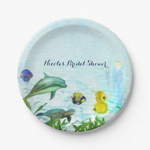 Assiettes En Carton Animaux Marins Plage Aquarelle Élégante Fête Sur M