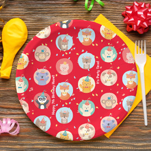 Assiettes En Carton Animaux mignons en Casquette de fête Enfants Rouge