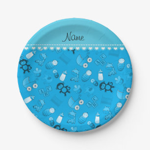 Assiettes En Carton Animaux nommés personnalisés de bébé bleu de c