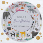 Assiettes En Carton Animaux personnalisés amusants 1er anniversaire<br><div class="desc">On y trouve toutes sortes de jungle,  safari,  zoo,  animaux domestiques,  oiseaux et faune. Un monstre et un dinosaure auraient pu s'y faufiler aussi. Parfait pour une fête d'anniversaire amusante pour un amoureux des animaux. Modifiez le texte pour personnaliser. Art original de Nic Squirrell.</div>