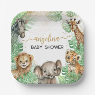 Assiettes En Carton Animaux Safari Baby shower de verdure tropicale