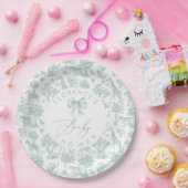 Assiettes En Carton Animaux Safari Toile Baby shower vert (Fête)