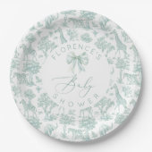 Assiettes En Carton Animaux Safari Toile Baby shower vert (Devant)