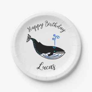 Assiettes En Carton Animaux sauvages - BALEINE Bleue - Joyeux annivers