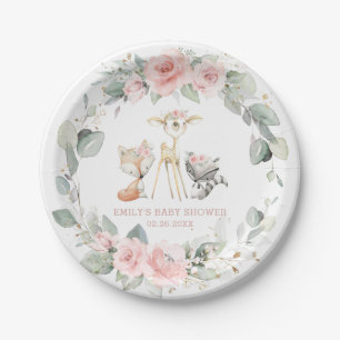 Assiettes En Carton Animaux Whimsical Woodland Baby shower rose Floral