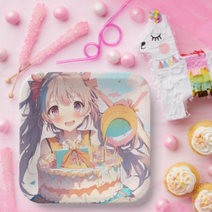 Assiettes En Carton Anime Girl with Whimsical Birthday