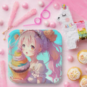 Assiettes En Carton Anime Girl with Whimsical Cupcake Anniversaire (Fête)