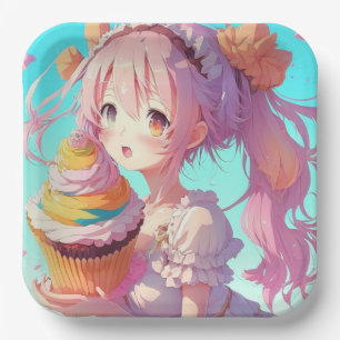 Assiettes En Carton Anime Girl with Whimsical Cupcake Anniversaire