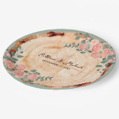 Assiettes En Carton Anneaux d'écorce en bois rustique Aquarelle rose R (Angle)