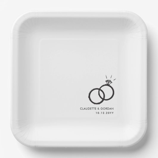 Assiettes En Carton Anneaux fiançailles | Script de partie d'engagemen (Recto)