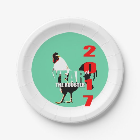 Assiettes En Carton Année 2017 de coq dans la plaque à papier de (Devant)