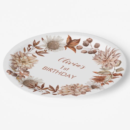 Assiettes En Carton Année Automne Floral Automne Anniversaire (Angle)