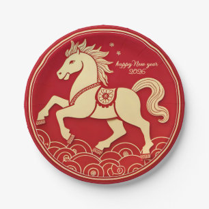 Assiettes En Carton Année du Cheval 2026 Nouvel An Chinois 