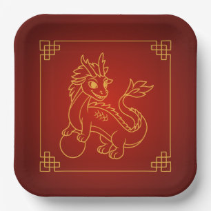 Assiettes En Carton Année du dragon 2024 Zodiac chinois