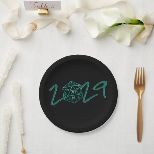 Assiettes En Carton Année RPG | Émeraude Imaginaire Table Gamer Dice (Mariage)