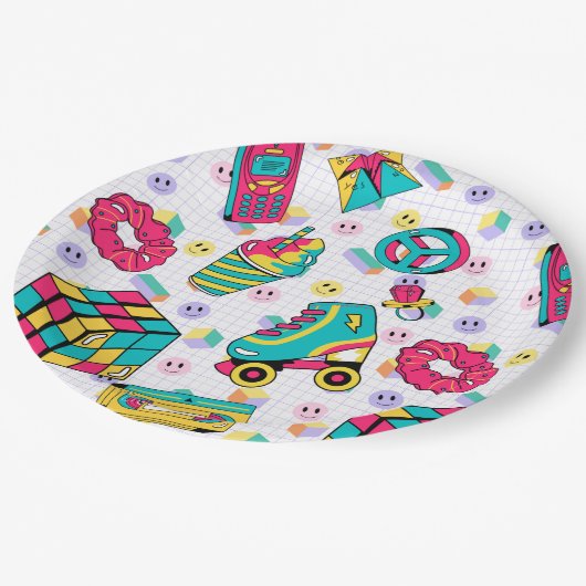 Assiettes En Carton Années 90 funky Neon luisantes Retro (Angle)