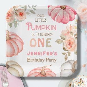 Assiettes En Carton Anniversaire 1 an Citrouille Rose Foncé Fleurie Fi