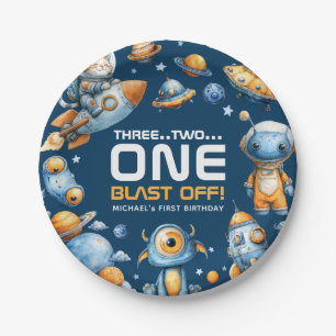 Assiettes En Carton Anniversaire 1 an Fusée Spatiale Chat Astronaute D