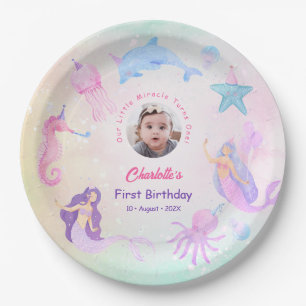 Assiettes En Carton Anniversaire 1 an Licorne sous la Mer Fille Capric