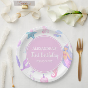 Assiettes En Carton Anniversaire 1 an Sirène Thème Océan et Vie Marine