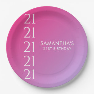 Assiettes En Carton Anniversaire 21 Ans Dégradé Rose Gras Moderne Tend